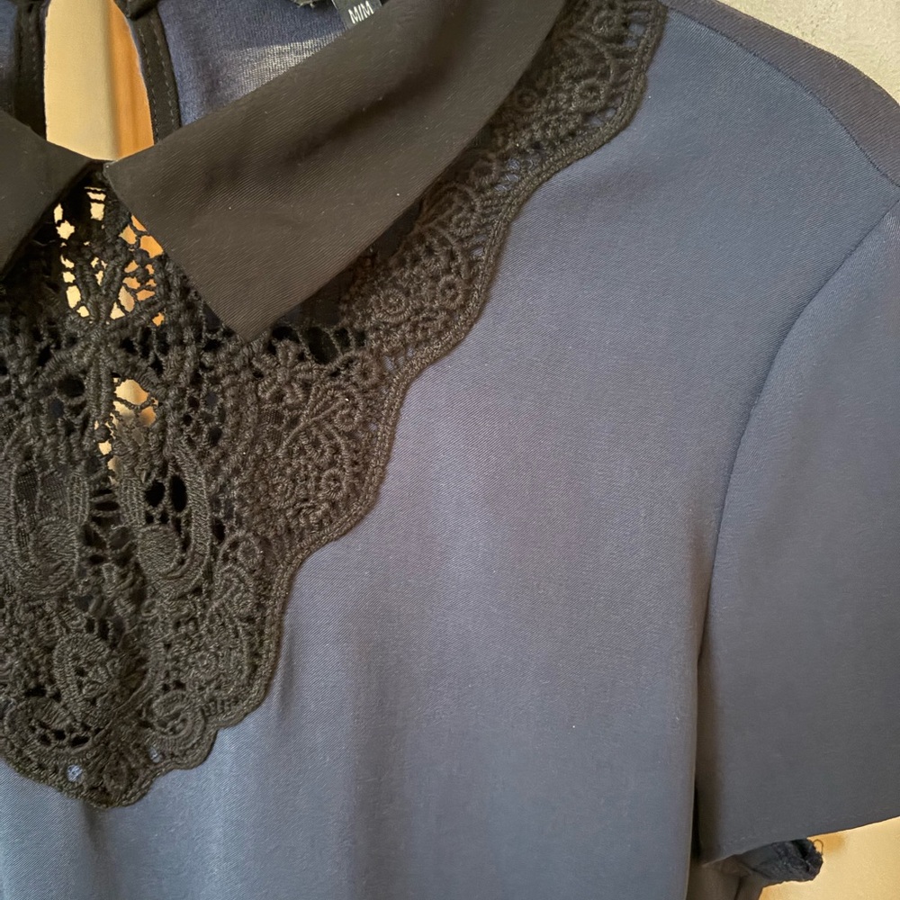 RW&CO Black and Navy Blue Lace Top